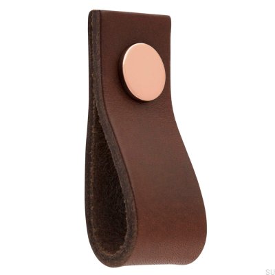 Botão para móveis Loop Ari couro marrom com cobre