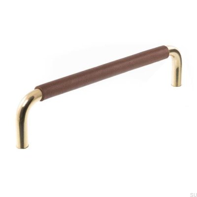Puxador de móvel oblongo LS 7353 96 Ouro polido com couro marrom