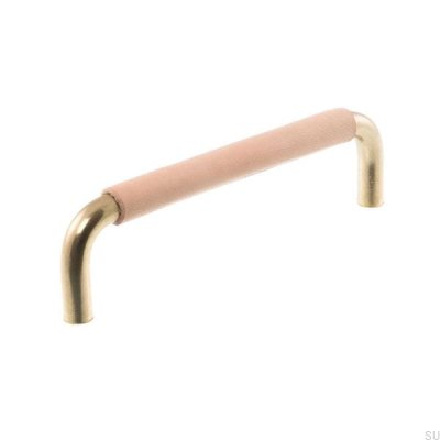 Puxador de móvel oblongo LL 7353 96 Ouro polido com couro natural