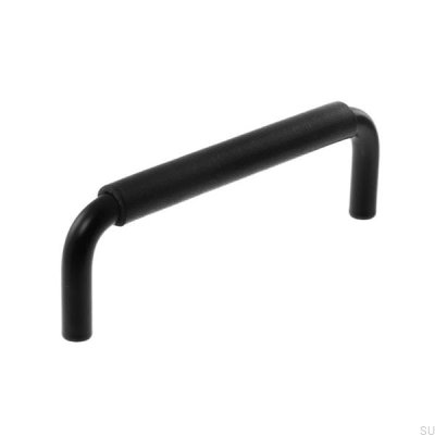 Puxador de móvel oblongo LS 7353 128 Metal preto com couro preto