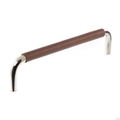 Puxador de móvel oblongo LS 7353 128 Níquel polido com couro marrom
