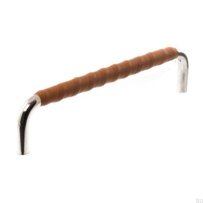 Puxador de móvel oblongo LL 7353 128 Níquel polido com couro marrom