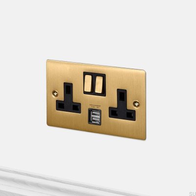 Duas portas USB 3.1A Tipo G, padrão britânico (UK 2G), em latão.