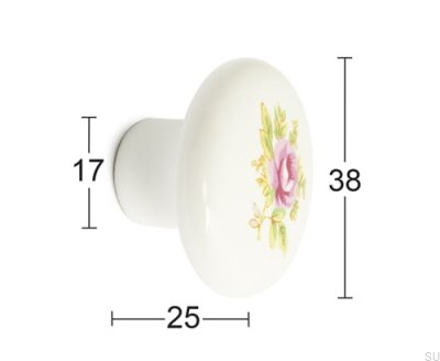 Puxador Andreas para móveis Porcelana branca com rosa (2 peças)