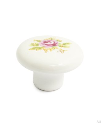Puxador Andreas para móveis Porcelana branca com rosa (2 peças)