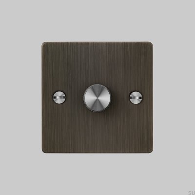 Dimmer LED Cross 1G 120W, acabamento em latão bronze queimado com detalhes prateados, padrão britânico.