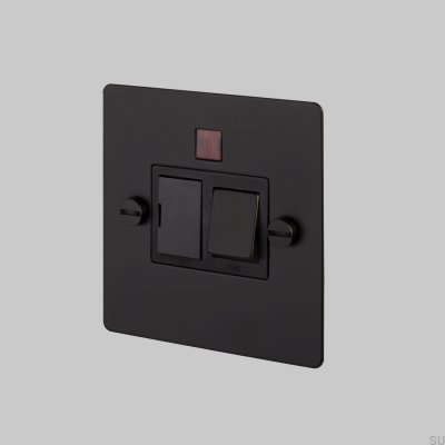 Interruptor de aço fundido preto, padrão britânico, com fusível.