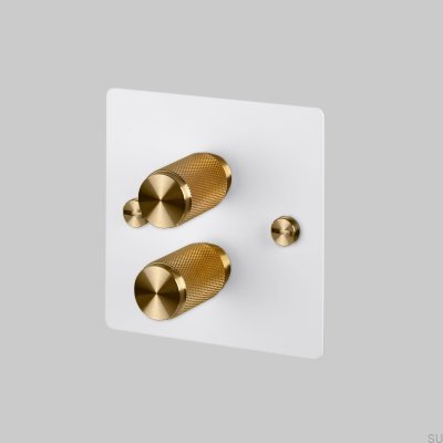 Dimmer LED Cross 2G 120W Aço Branco com Latão Padrão Britânico