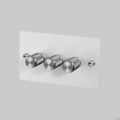 Dimmer LED Cross 3G 120W Branco Aço com Prata Padrão Britânico