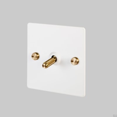 Cross 1G Interruptor Simples em Aço Branco com Detalhes em Latão - Padrão Britânico
