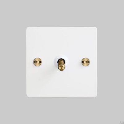 Interruptor de Cruz Simples 1G em Aço Branco com Latão, Padrão Britânico