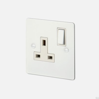 Tomada simples tipo G UK 1G em aço branco, padrão britânico.