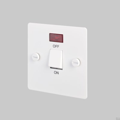 Interruptor isolador bipolar 20A em aço branco, padrão britânico.