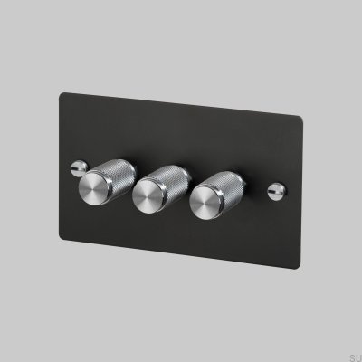 Dimmer LED Cross 3G 120W Preto Aço com Prata Padrão Britânico