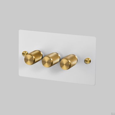 Dimmer LED Cross 3G 120W Aço Branco com Latão Padrão Britânico