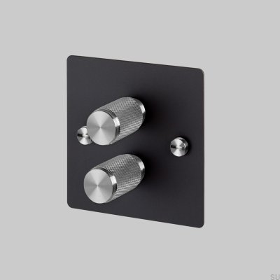 Dimmer LED Cross 2G 120W Aço Preto com Prata Padrão Britânico