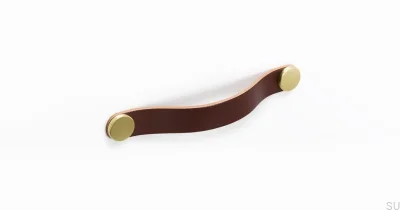 Puxador para móveis Flexa 128 Couro Marrom com Dourado