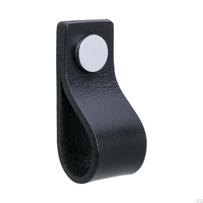 Puxador para móveis Loop 65, couro preto com cromo