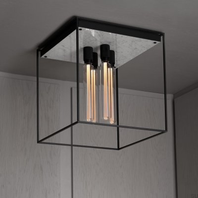 Luminária de teto Caged Cross 4.0 em aço e mármore branco