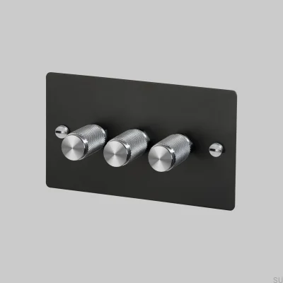 Dimmer LED Cross 3G 120W em aço, latão, bronze queimado com prata, padrão britânico.