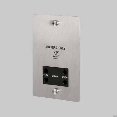 Tomada para barbeador 115V/230V em aço prateado, padrão britânico.
