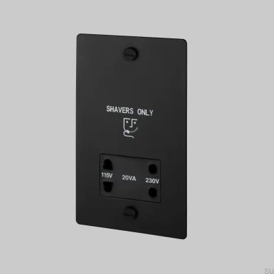 Tomada para barbeador 115V/230V em aço preto, padrão britânico.