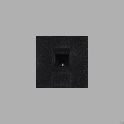 Conector modular RJ45 CAT6 de 45 mm em aço preto, padrão europeu.