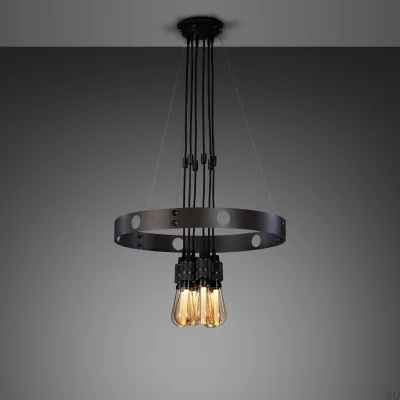 Lustre pendente ajustável Hero de 3 m em aço grafite com detalhes em bronze queimado.