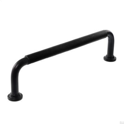Puxador de móvel oblongo LS 1353 128 preto com couro preto