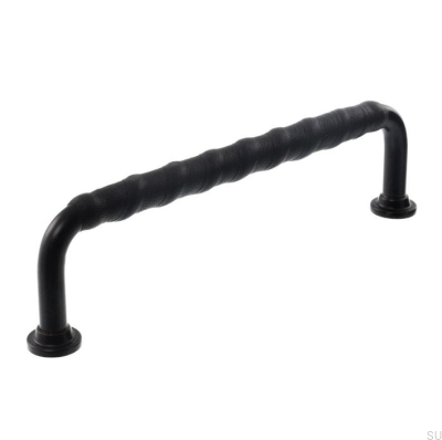Puxador de móvel oblongo LL 1353 128 preto com couro preto