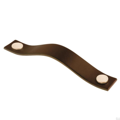 Puxador de móveis oblongo 0156L Couro Marrom com Dourado