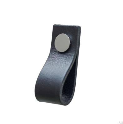 Puxador de móveis Loop Couro Preto com Cromado