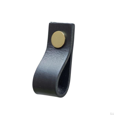 Puxador para móveis Loop Couro Preto com Dourado