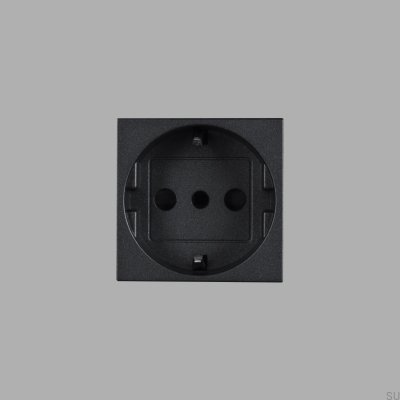 Tomada modular simples tipo F + L italiana 45mm preta padrão europeu