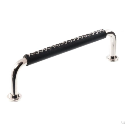 Puxador de móvel oblongo LX 1353 96 Níquel polido com couro preto