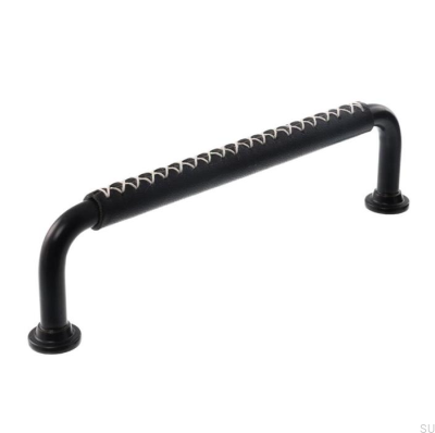 Puxador longitudinal para móvel LX 1353 128 Preto com Couro Preto