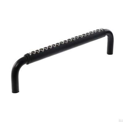 Puxador de móvel oblongo 7353 96 preto com couro preto