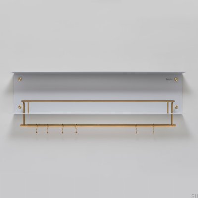 Prateleira com cabides, modelo cinza aço com detalhes em latão.