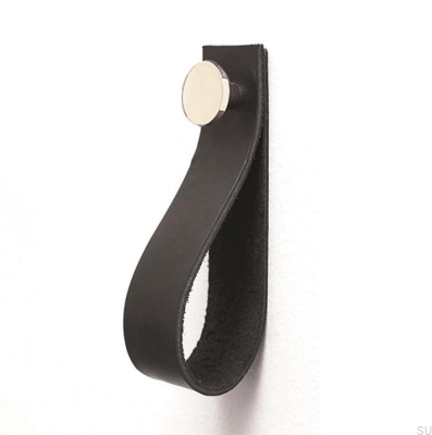 Cabide de parede 0153L couro preto com prata polida