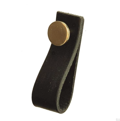 Puxador para móveis Loop 80 Couro Preto com Dourado