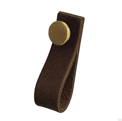 Puxador para móveis Loop 80 Couro Marrom com Dourado