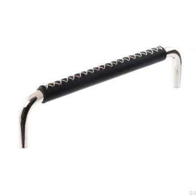 Puxador de móvel oblongo LX 7353 96 Níquel polido com couro preto