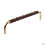 Uchwyt meblowy podłużny 7353 96 Mosiężny Polerowany z Brązową Skórą.png