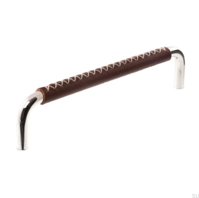 Puxador de móvel oblongo LX 7353 128 Níquel polido com couro marrom escuro