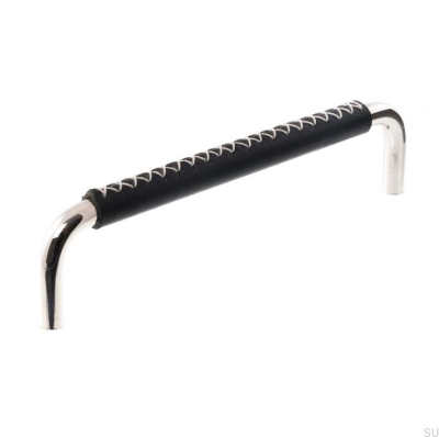 Puxador de móvel oblongo LX 7353 128 Níquel polido com couro preto