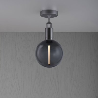 Luminária de teto bifurcada em aço cor de chumbo com cúpula fumê