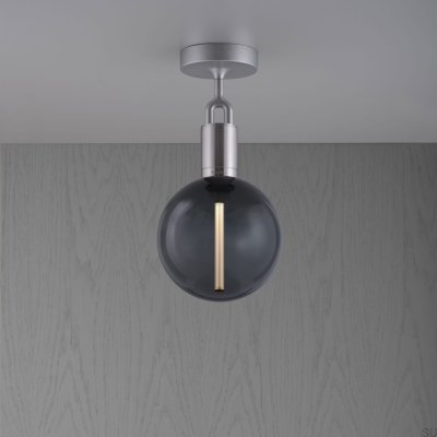 Luminária de teto bifurcada em aço prateado com cúpula fumê