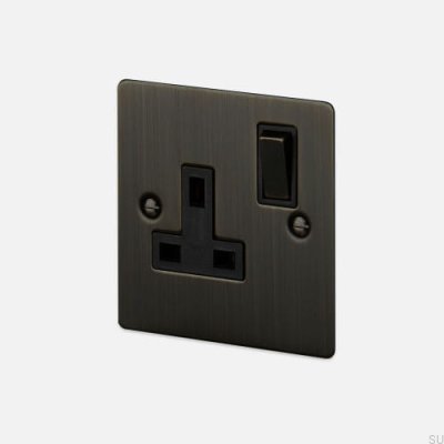 Tomada simples tipo G UK 1G em latão bronze queimado, padrão britânico.