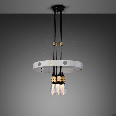 Lustre Hero 3m em aço cinza com pendentes ajustáveis e detalhes em latão.