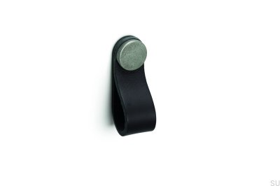Puxador para móveis Flexa 70 Couro Preto com Estanho